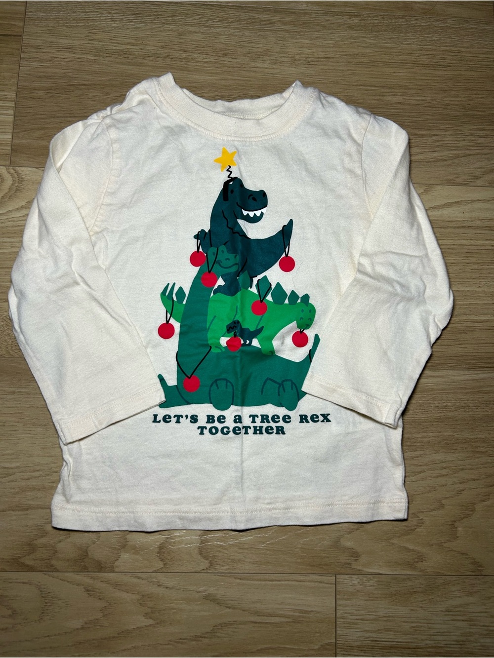 H&M Cream Long-Sleeve Dino Tree Graphic Tee